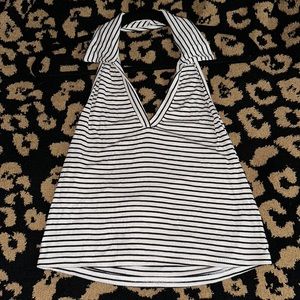 Gaze Black & White Striped Collared Halter Tank-top Sz. M